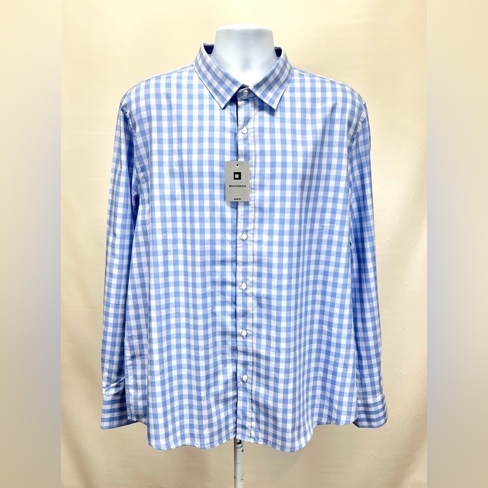 BACHRACH Men’s Light blue and white check long sleeve dress shirt size XXL